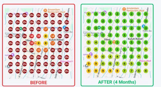 ARTE Ubud before and after Google Maps geo-grid
