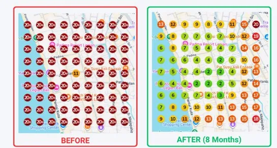 Lemongrass before and after Google Maps geo-grid