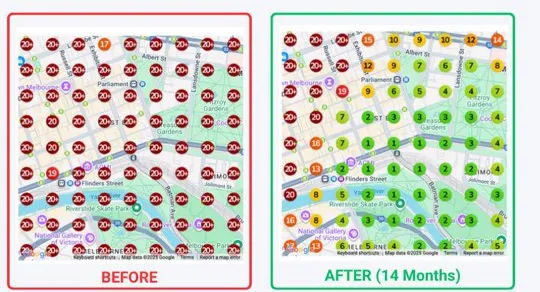Robata before and after Google Maps geo-grid