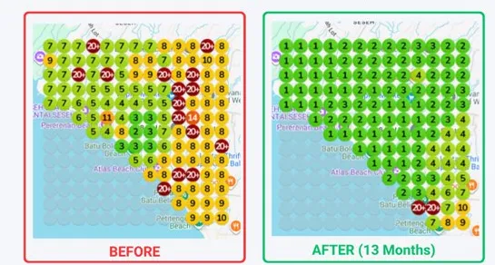 Santanera before and after Google Maps geo-grid
